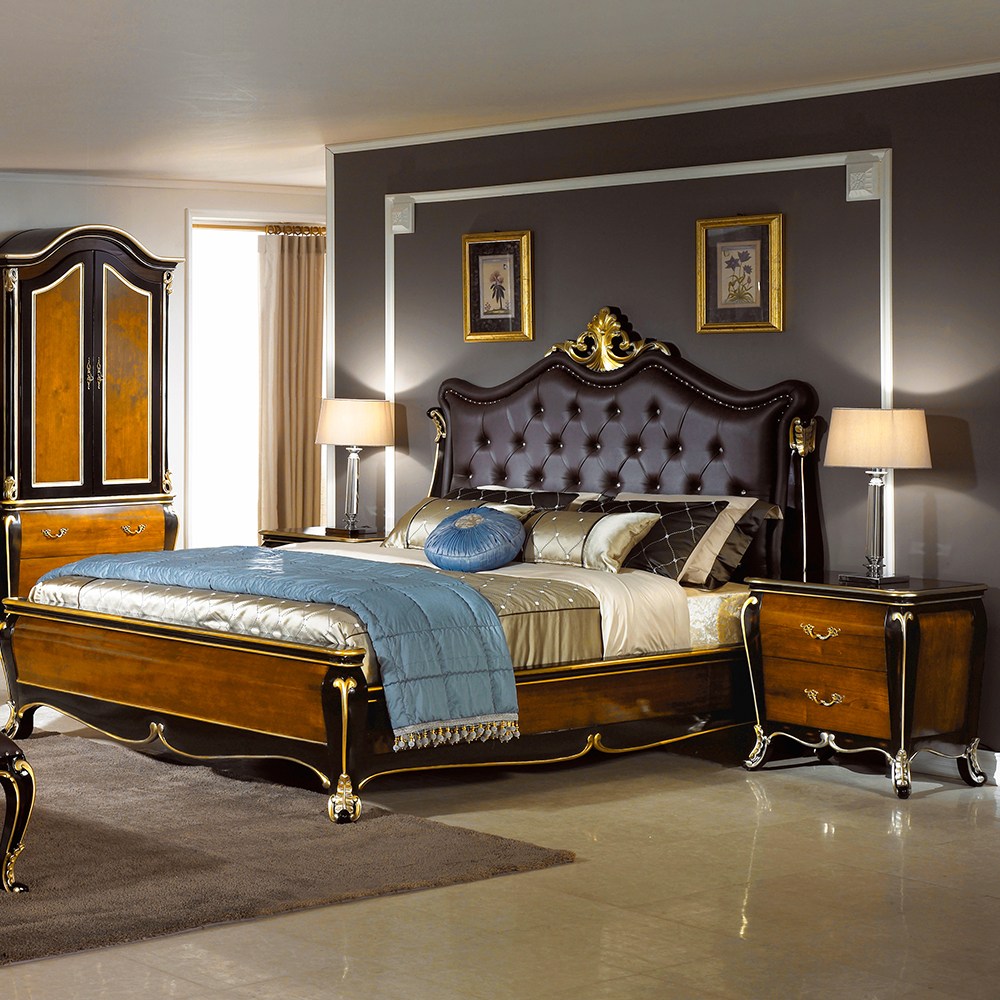 유캐슬 벤티 엔틱 원목 가죽 킹침대세트A (킹침대프레임 1EA + 2단협탁 / 매트별도) 1,990,000원