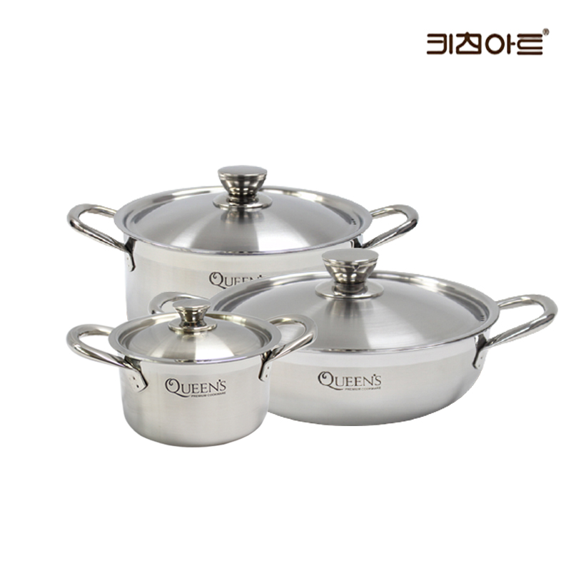 키친아트 퀸즈 통3중 스텐레스 IH 인덕션호환 냄비세트 3종(양14+20+전24) 85,900원