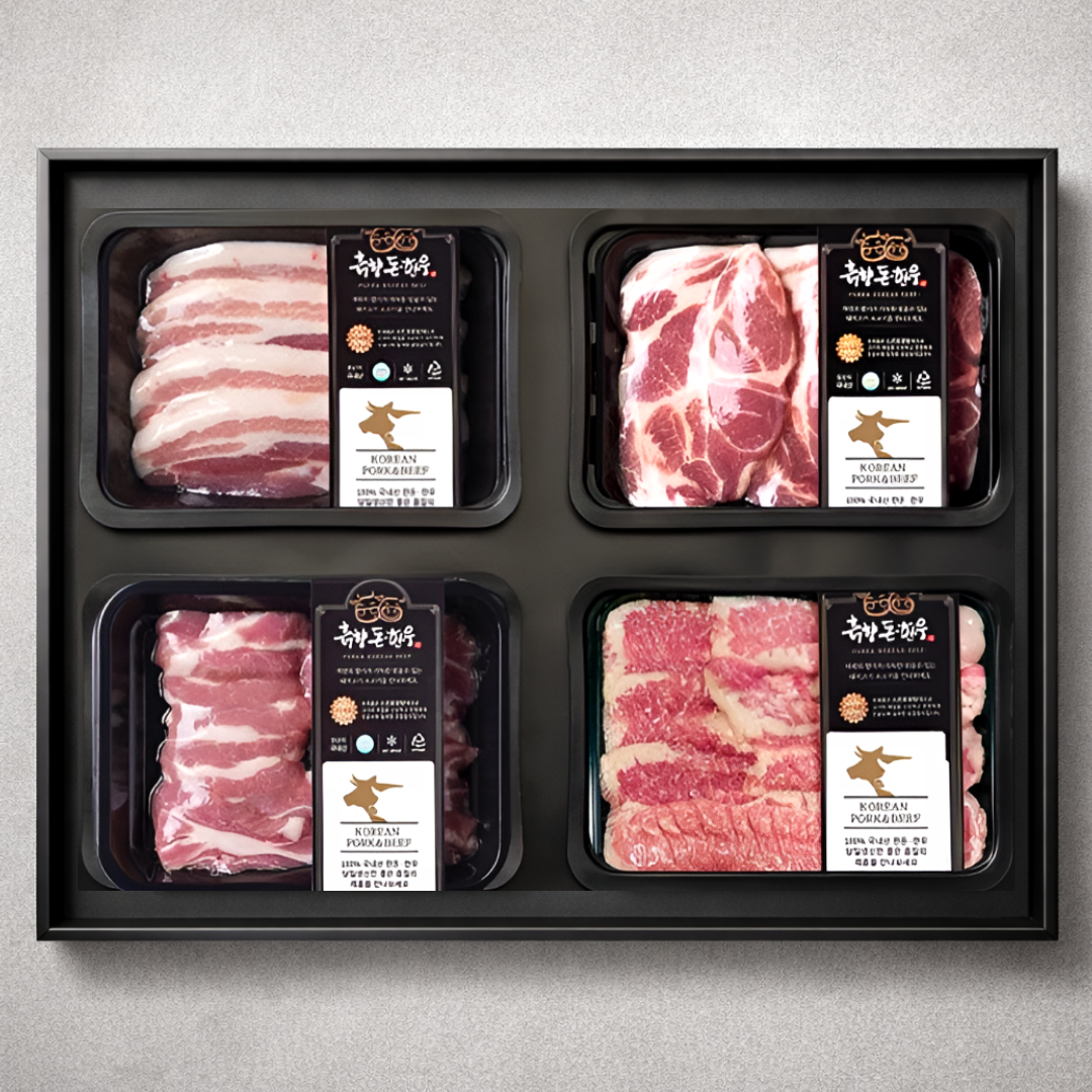 명품한돈 국내산 1등급 한돈 프리미엄 선물세트 5호(삼겹살+목살+항정살+가브리살) 모듬소세지 증정, 1박스 192,000원