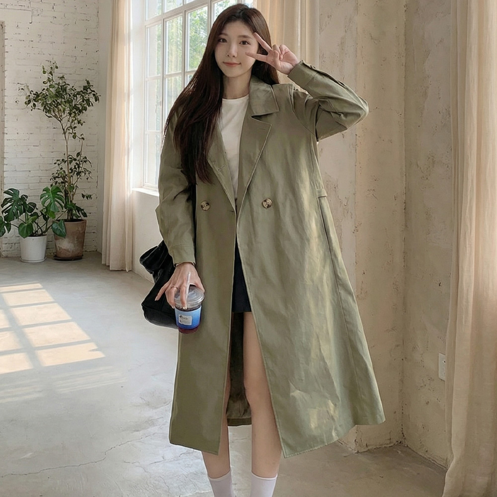 J162-3 레쥬브 빅사이즈 여성 루즈핏 더블 트렌치 코트 33,900원
