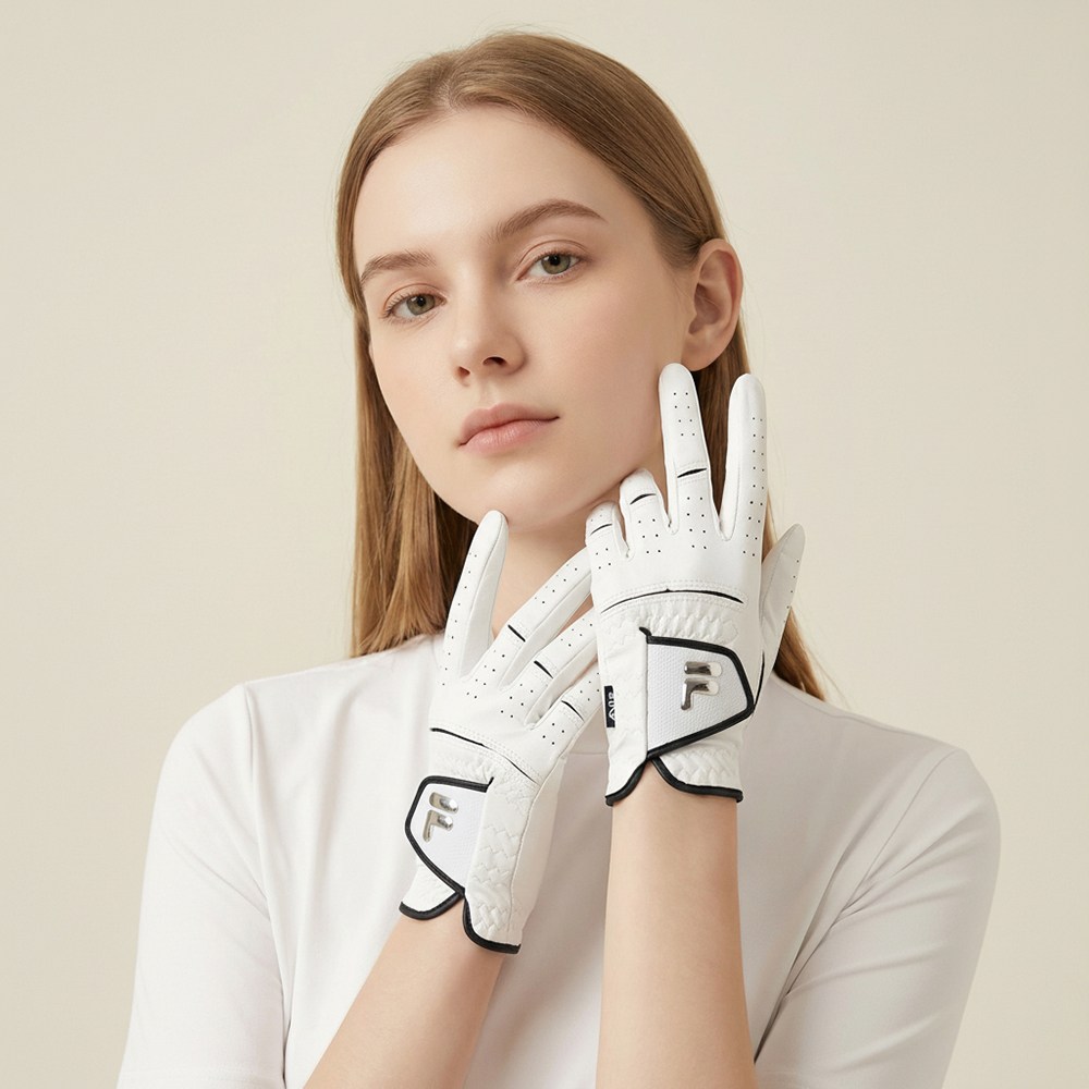 FILA 휠라골프 홀로그램 극세사 여성용 양손 골프장갑, 화이트, 2세트 29,400원