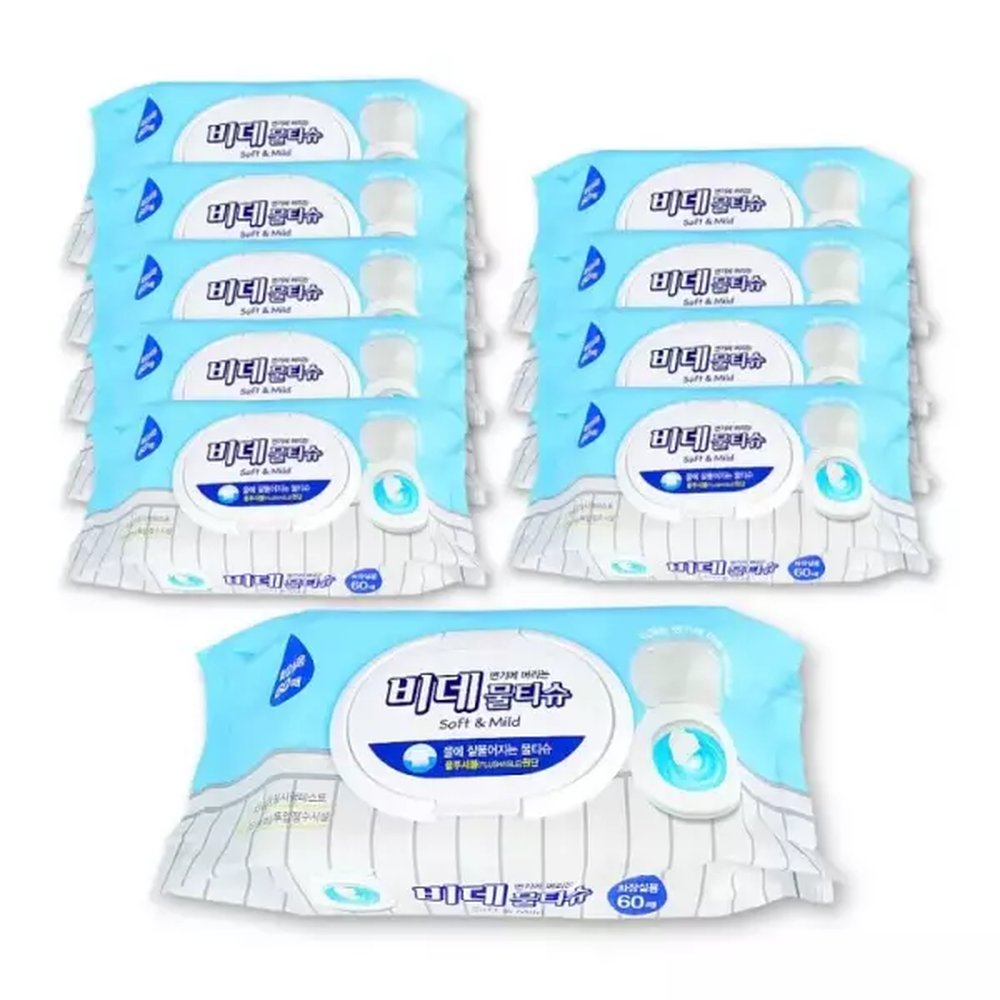 캡형 비데용 물티슈 60매 10팩 화장실 변기버림 휴대용 위생티슈 62,500원