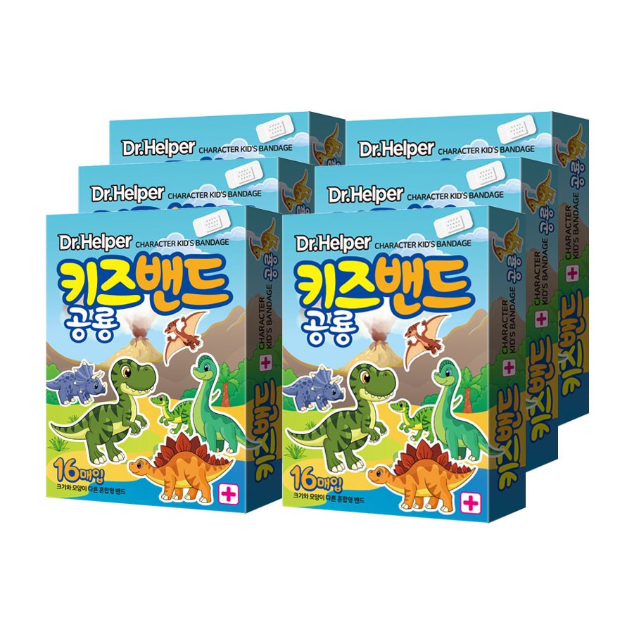 닥터헬퍼 캐릭터 키즈밴드 공룡 단독 모양 일회용 반창고 상처밴드 혼합형 16P X 6개입, 6개, 16개입 12,000원