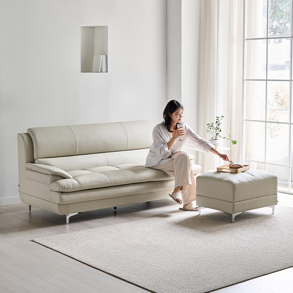 삼익가구 에클레르 프리미엄 3인용 가죽 소파 + 쿠션 + 스툴 세트 방문설치 359,000원