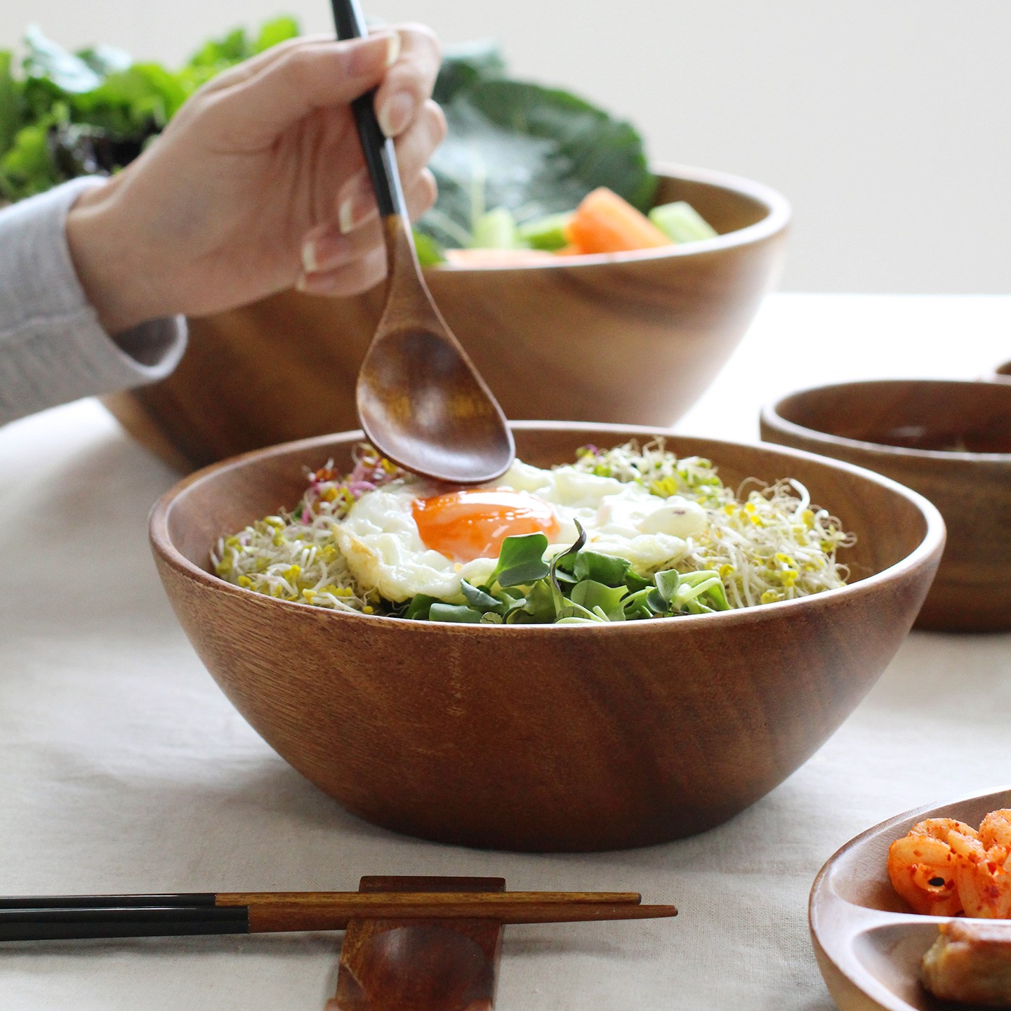 아카시아목 우드 요거트 비빔밥 포케 샐러드볼 24cm, 1개, 통원목 샐러드볼 24cm 28,900원