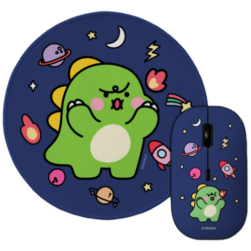 귀여운 공룡 디자인 논슬립 마우스패드 +저소음 무선 마우스 세트, 리틀티노_우주여행 29,800원