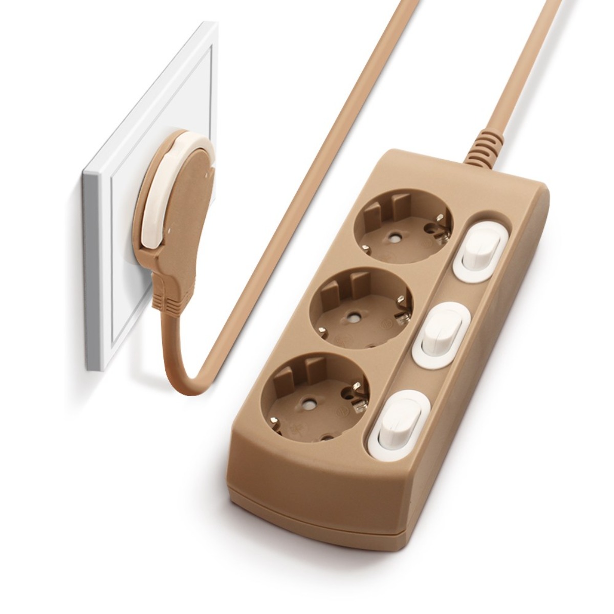 비맥스 3구 납작 멀티탭 고용량 에어컨 전용 과부하차단 개별스위치 공간활용 인테리어 콘센트, 샌드베이지, 1개, 1.5m 15,900원