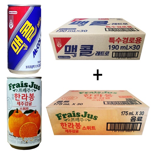 일화 맥콜 190ml(30캔) + 프레주 한라봉제주감귤 스위트 175ml(30캔), 60캔 27,900원