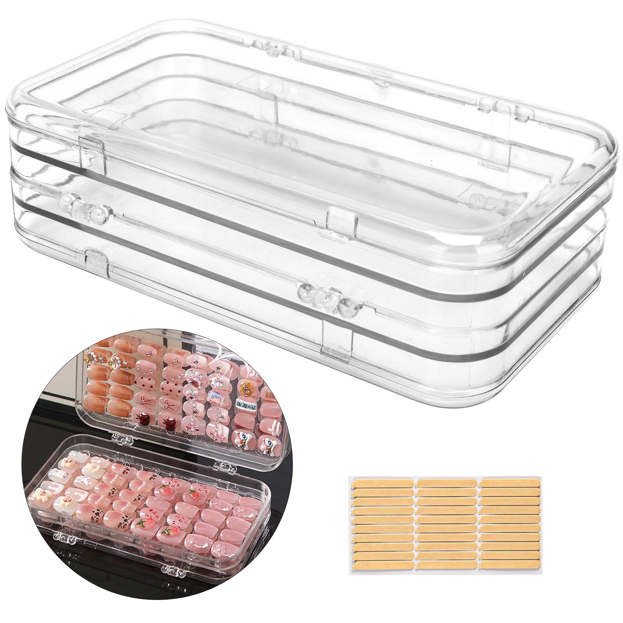 3단 접이식 투명 네일팁 정리함 양면 테이프 포함 네일아트 재료 도구 보관함 파일폴더, 1개, 투명 7,900원