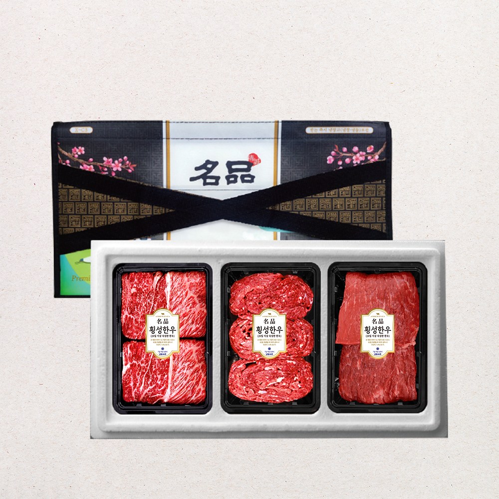 횡성한우 1등급 암소 한우 혼합구이 선물세트 3호 1.2kg ( 꽃등심 400g+ 국거리 400g+ 불고기 400g ), 1세트 136,900원