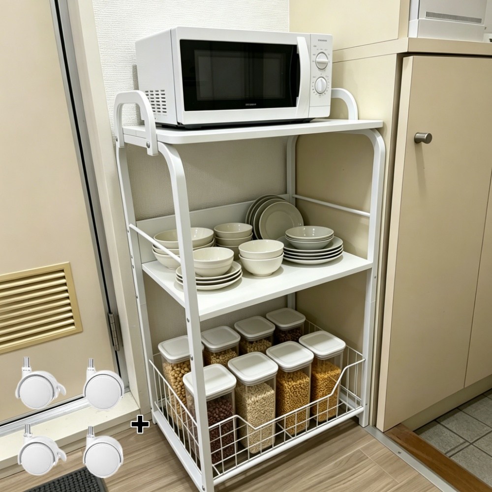 JSUSUJ 선반 다단 수납 이동 카트 수납 정리함, 3단, WHITE 100,000원