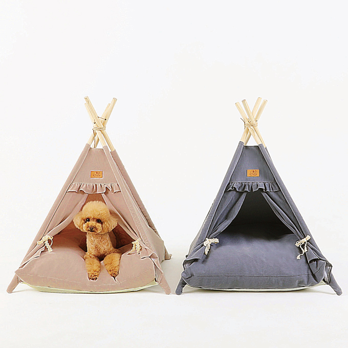 리토토 강아지 인디언 텐트 반려동물 하우스, 핑크베이지  (방석포함), 1세트 39,800원