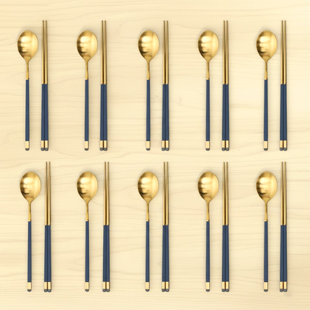 국산 에브리 티타늄 스텐304 투톤 골드 수저세트, 10세트, 숟가락 + 젓가락, 골드 블루 164,800원