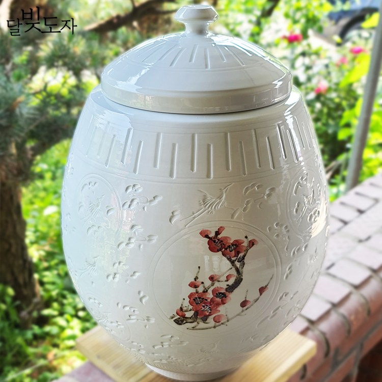 달빚도자 백자 운학사군자 20kg 쌀독 쌀항아리+뚜껑포함 (항아리형), 1개 150,000원
