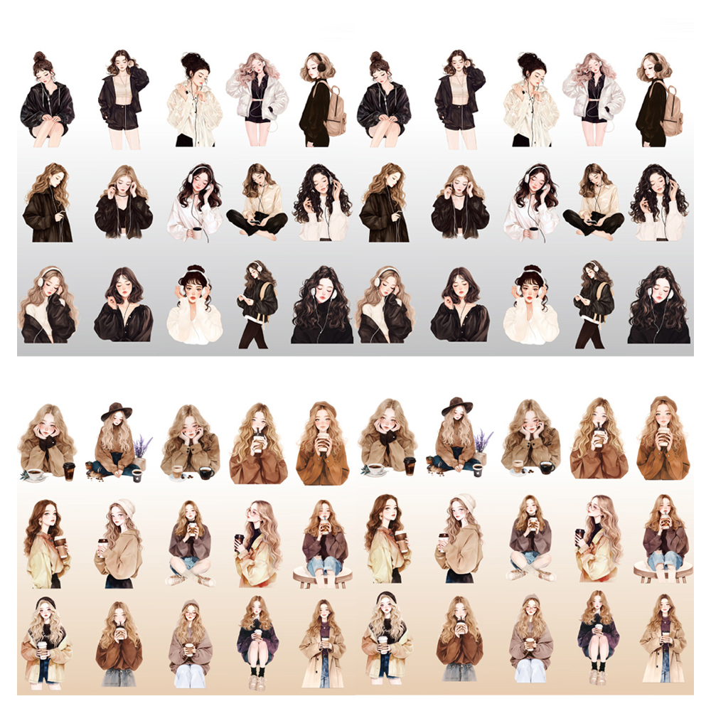 올리브파티 마이라이프스토리 시리즈 인물 소녀 감성 다꾸 스티커 블랙 30p +브라운 30p 세트, 블랙, 브라운, 1세트 8,900원