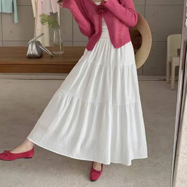 K11-4 케치본 빅사이즈여성의류 [L~4XL] 3단셔링 밴딩 롱스커트, 현재가 21,900원