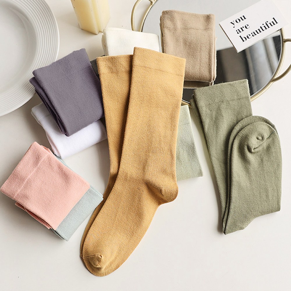 61sec no.600 이쁜 여자 무지 무압박 장목양말 세트 조임없는 파스텔 베이직 색상 원피스 치마 양말 17,900원