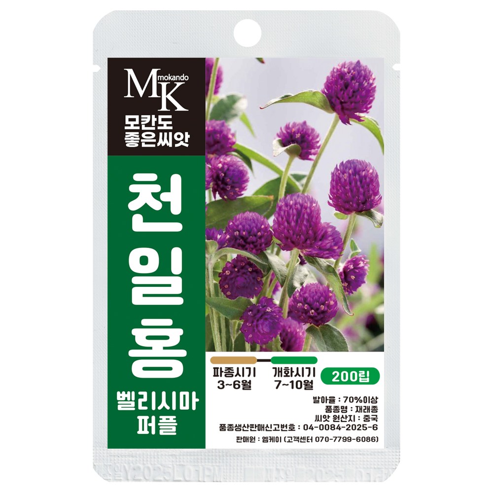 모칸도 좋은씨앗 천일홍 벨리시마 퍼플 씨앗 200립 꽃씨 꽃씨앗, 1개 4,600원