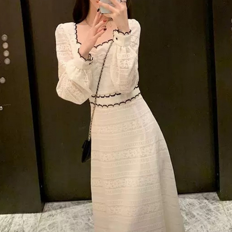 미중 여성 봄 가을 뉴 스퀘어넥 레이스 고급 기품 롱 원피스aq 27,990원