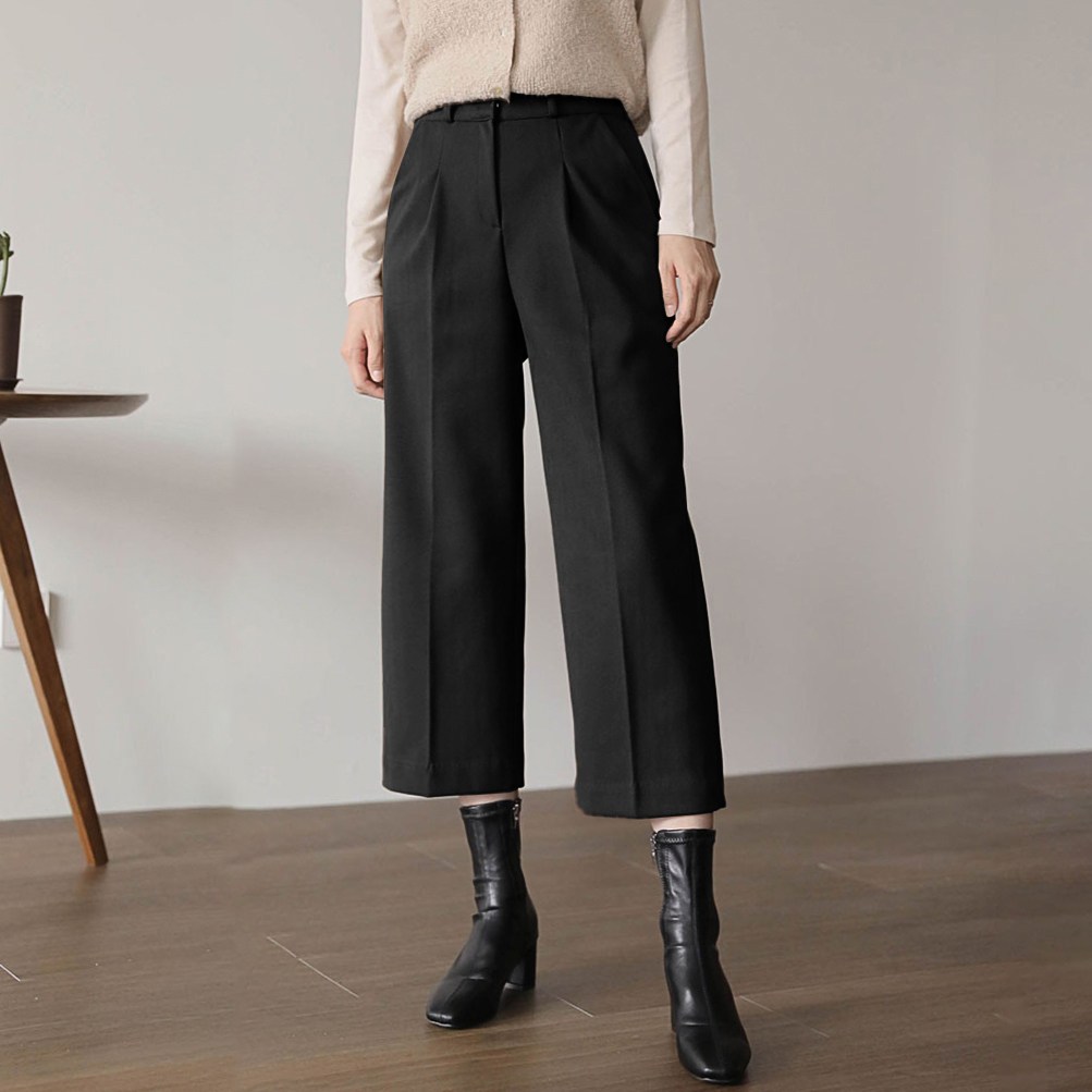 그레힙 여성 겨울 슬랙스 8부 기모 모직 통바지 와이드 팬츠 뒷밴딩 바지 45,300원