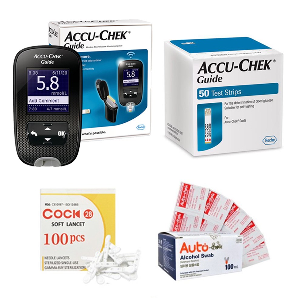 로슈 아큐첵 가이드 측정기 세트 (측정기1개+검사지50개+란셋100개+알콜솜100개), 1개 64,500원
