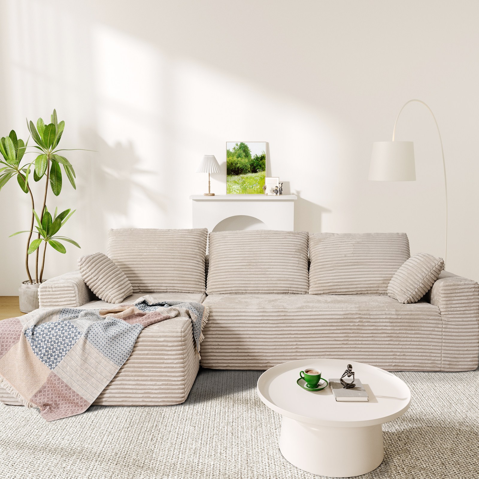 L형 벨벳 심층 좌석 콤보 소파 4인승+ 쿠션 2p 무설치 692,000원