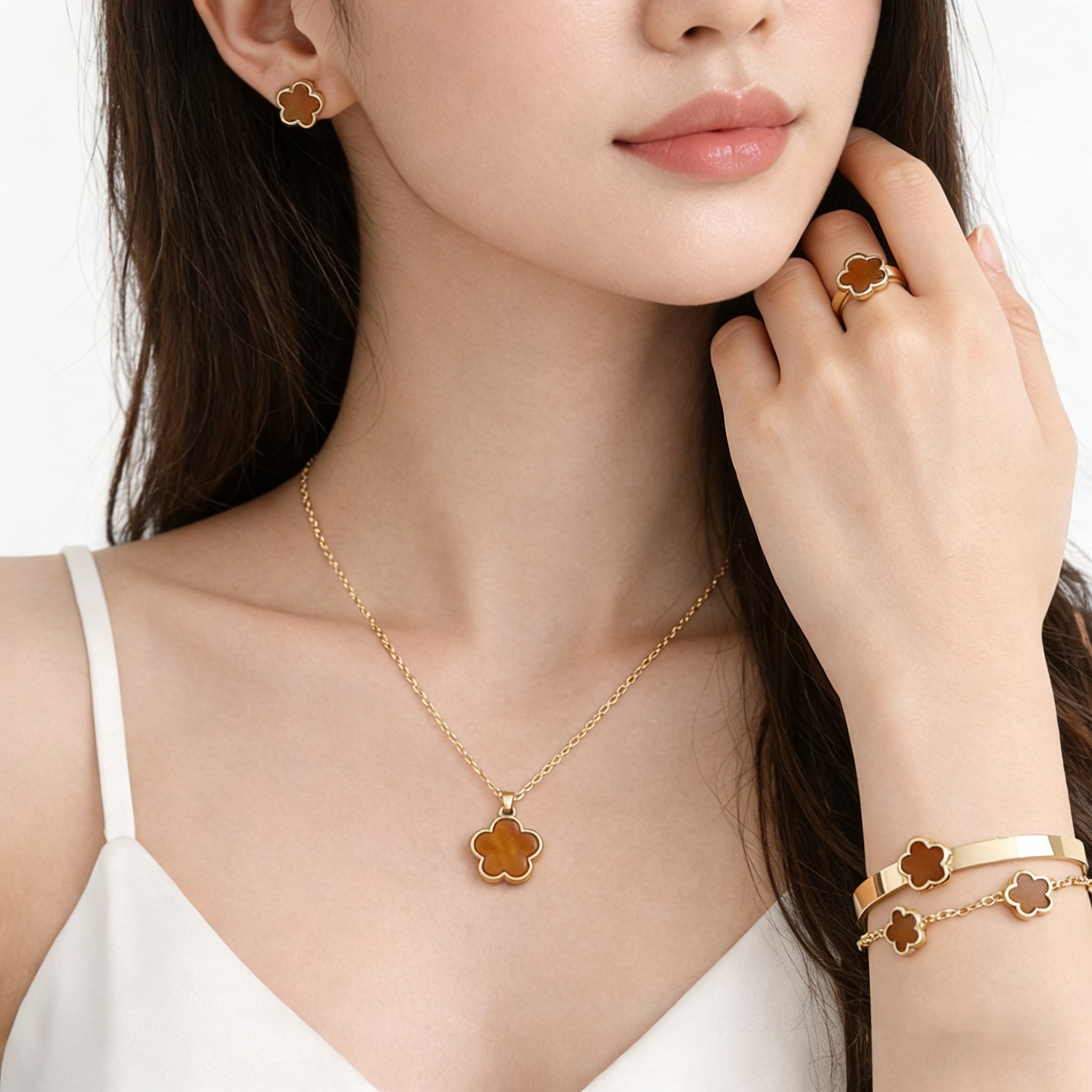 행운 5꽃 세트여성 목걸이팔찌반지귀걸이 5종 선물세트 변색방지알러지방지 데일리 꾸안꾸 악세사리 5,900원