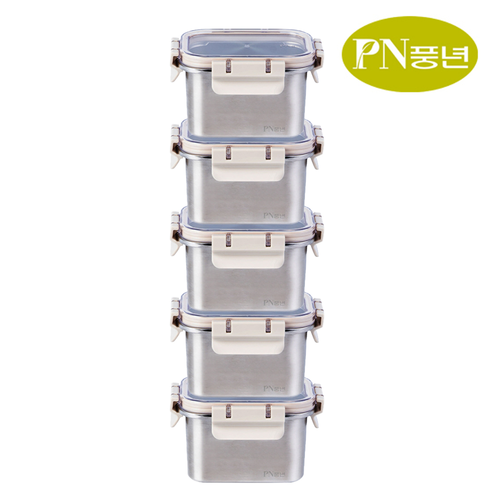 PN풍년 스텐 반찬통 650ml 5세트 보관 소분 밀폐용기 전자레인지 오븐 식기세척기 냉장 냉동, 650ml, 5세트 78,900원