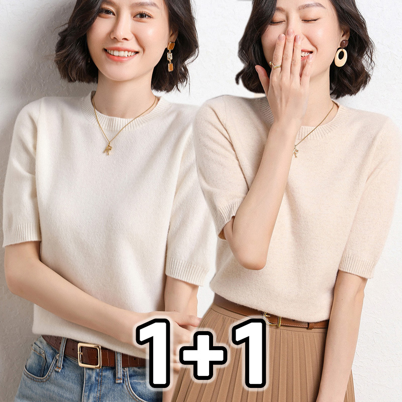 2장묶음 여름 여성 베이직 데일리 슬림핏 반팔 니트티 소프트 라운드 니트티셔츠 프리미엄원단 1+1 20,400원