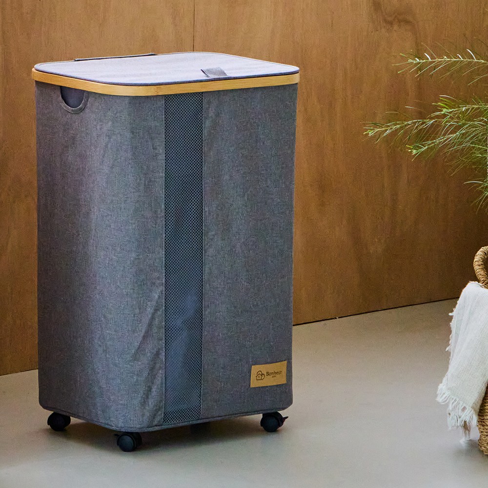 보네르 바퀴형 대용량 린넨 세탁물 빨래 바구니 손잡이 세탁물 런드리 패브릭 수납함, 상세 설명 참조 34,950원
