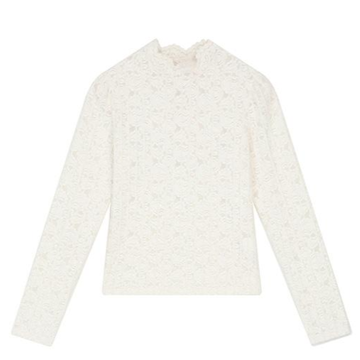 ELFSACK 여성 레이스 쉬폰 블라우스 하프 하이넥 슬림핏 이너웨어 레이스 오픈워크 디테일 순백색 컬러 우아하고 세련된 이너웨어 51,480원