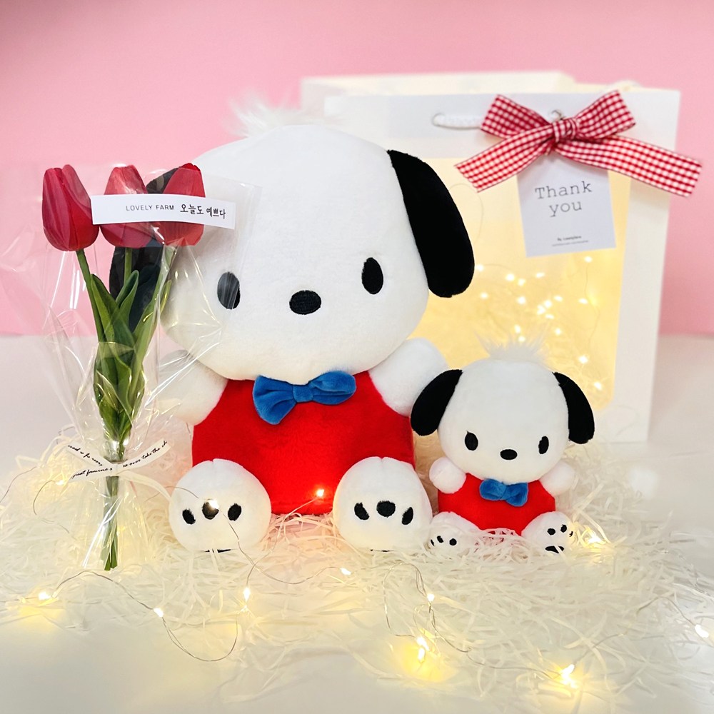 러블리팜 산리오 인형 25cm + 가방고리 인형 LED 조명 튤립조화 꽃다발 세트 + 쇼핑백 34,900원