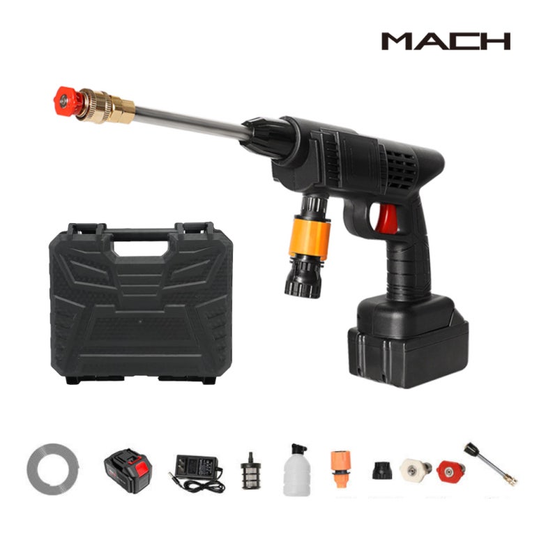 MACH 8106 무선 휴대용 고압세차건 대용량 터보 클린 거품 직수 부채형 분사 스프레이건 오토바이 차량 에어컨 고압세척기 농약 분무 농사 워터에어건 과일 야채 세척기 41,300원