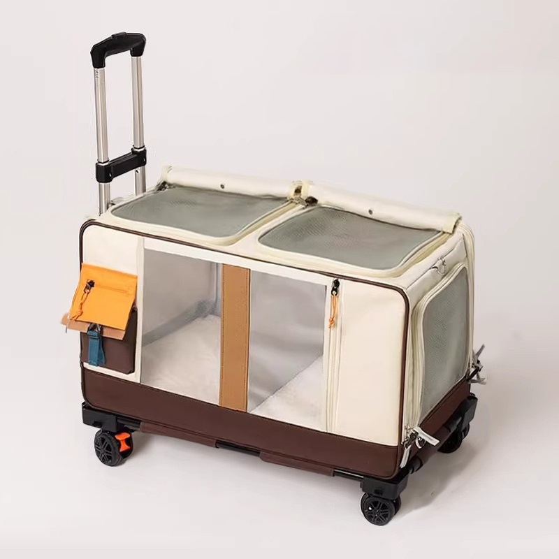 포프린츠펫 4륜 강아지 캐리어 접이식 고양이 이동장 반려동물 이동가방, 1개, 라이스 브라운 50,800원