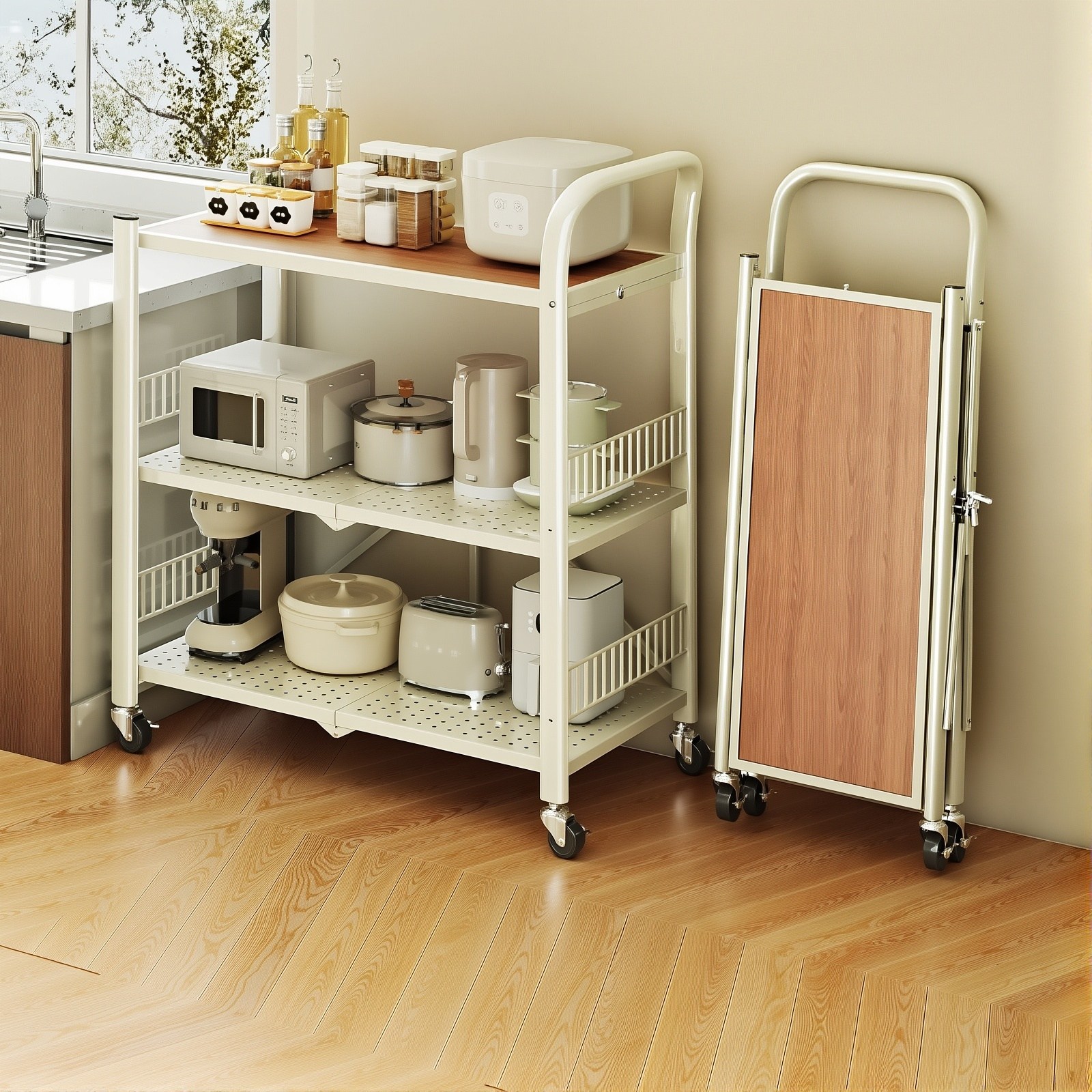 Moodo 3단 접이식 서빙카트 대형 가정용 주방 배식 카트 이동식 스탠 식당 운반카트 59,800원