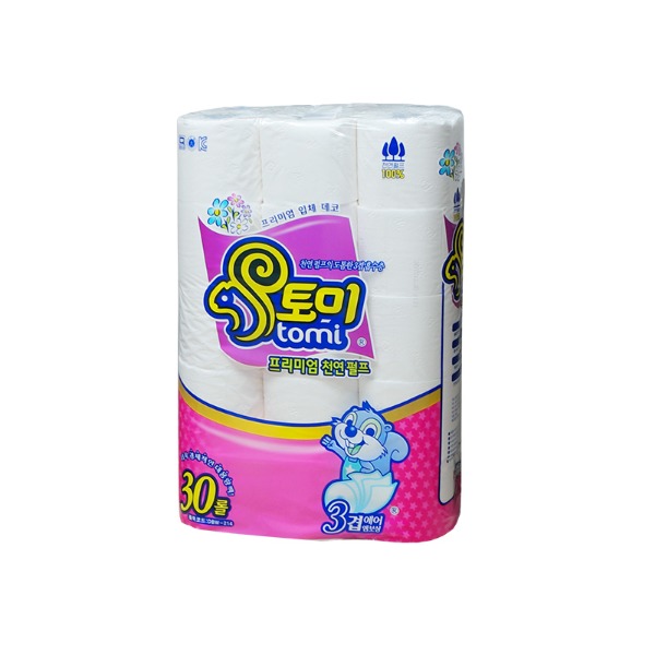 토미 천연펄프 두루마리 롤화장지 3겹 27m 30롤 X 3팩, 30롤, 3세트 51,150원