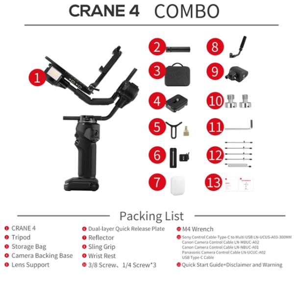 ZHIYUN 핸드헬드 카메라 짐벌 스태빌라이저, 크레인 4, 3 축 인물 촬영, 소니 니콘 캐논 DSLR 카메라용 1,314,300원