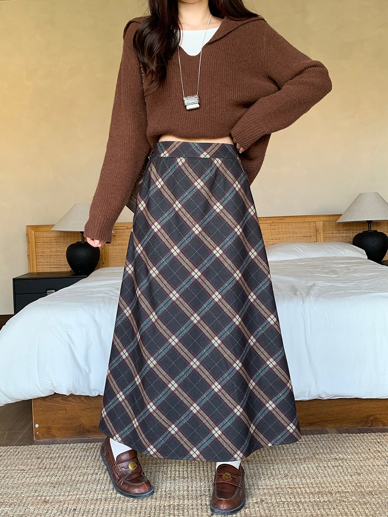 해피유통 여성용 가을 체크패턴 롱 스커트 A라인 빈티지 스타일 스트 353,080원