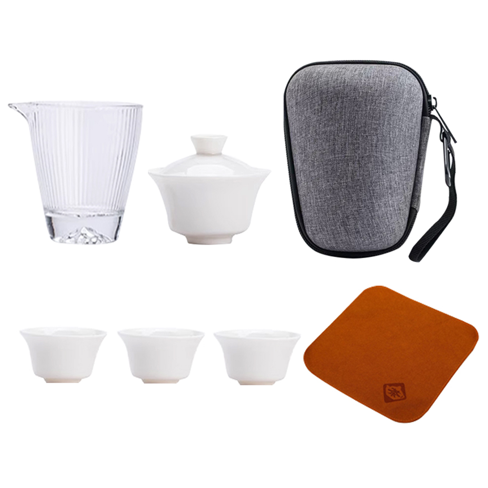 7종 휴대용 다기 세트 전용 파우치 포함 차 다도 찻잔 여행용 도자기 개완 티팟 유리 다구 고급 다기잔 12,830원