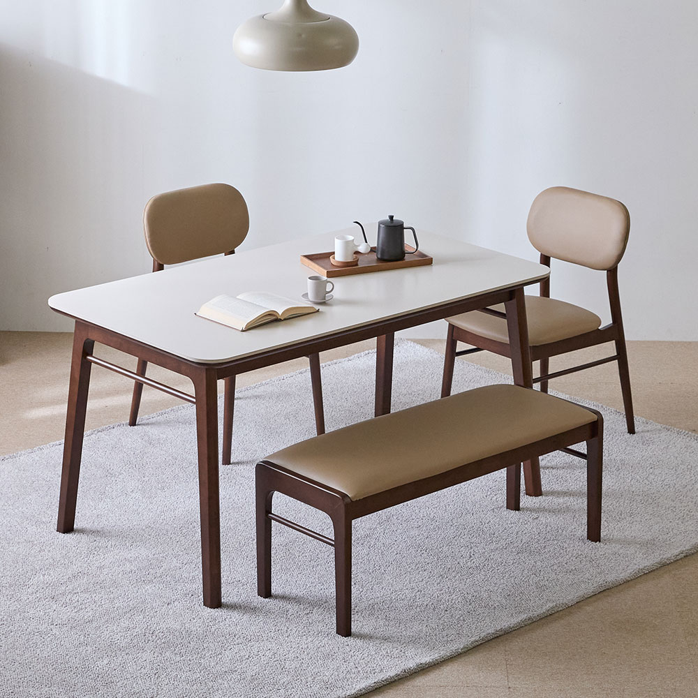 루리 세라믹 원목식탁세트 1400 4인용 방문설치, 월넛(프레임, 의자, 벤치), 베이지(상판), 일반 2 + 벤치 1 694,000원