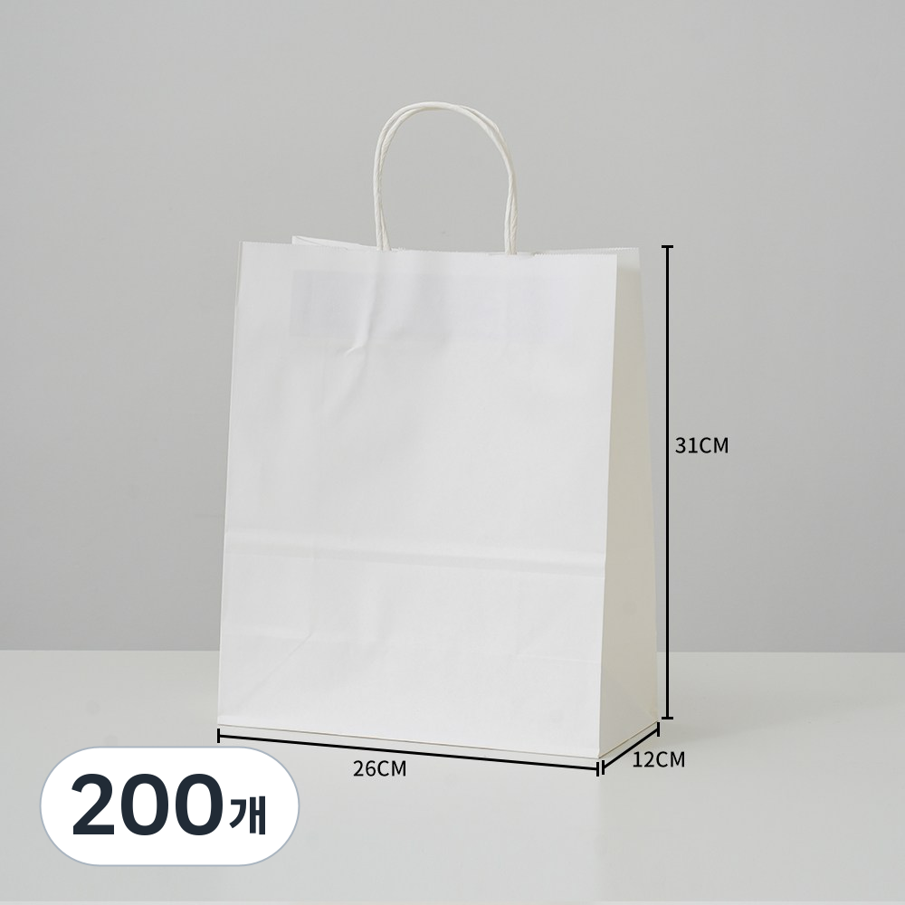고급 화이트 종이가방 크라프트 튼튼한 쇼핑백 무지 선물 미니 종이쇼핑백 인쇄 제작 어젠다, 200개, 고급 화이트 대 (26x12x31) 85,200원