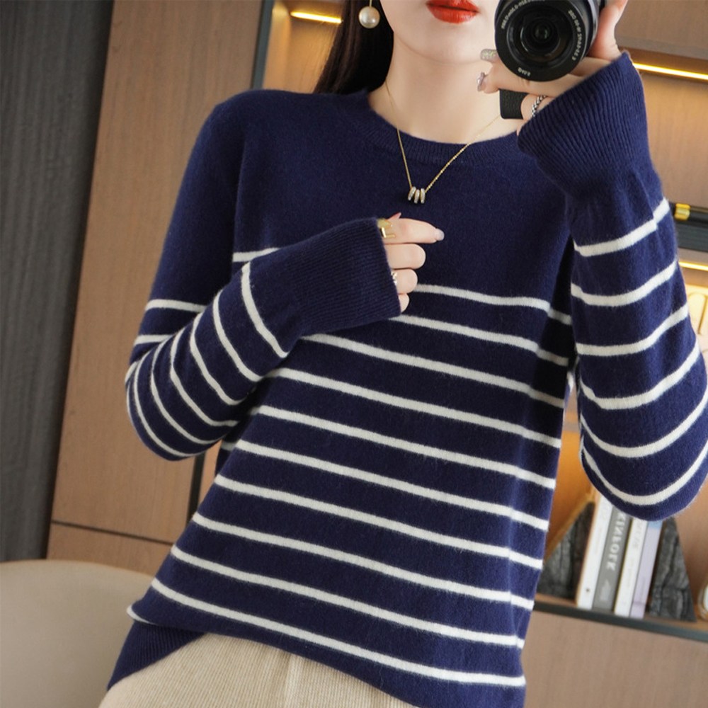 에리페 여성용 베이직 스트라이프 심플 긴팔 니트 티셔츠 23,900원