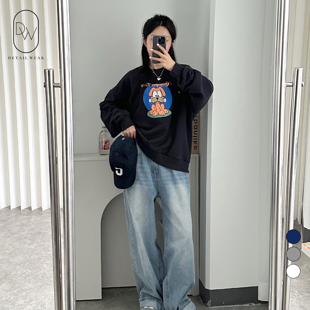 디테일웨어 여성 타임 박스 긴팔 맨투맨 귀여운 캐릭터 탄탄한 쭈리면 루즈핏 티셔츠 빅사이즈 여자맨투맨 데일리룩 28,800원