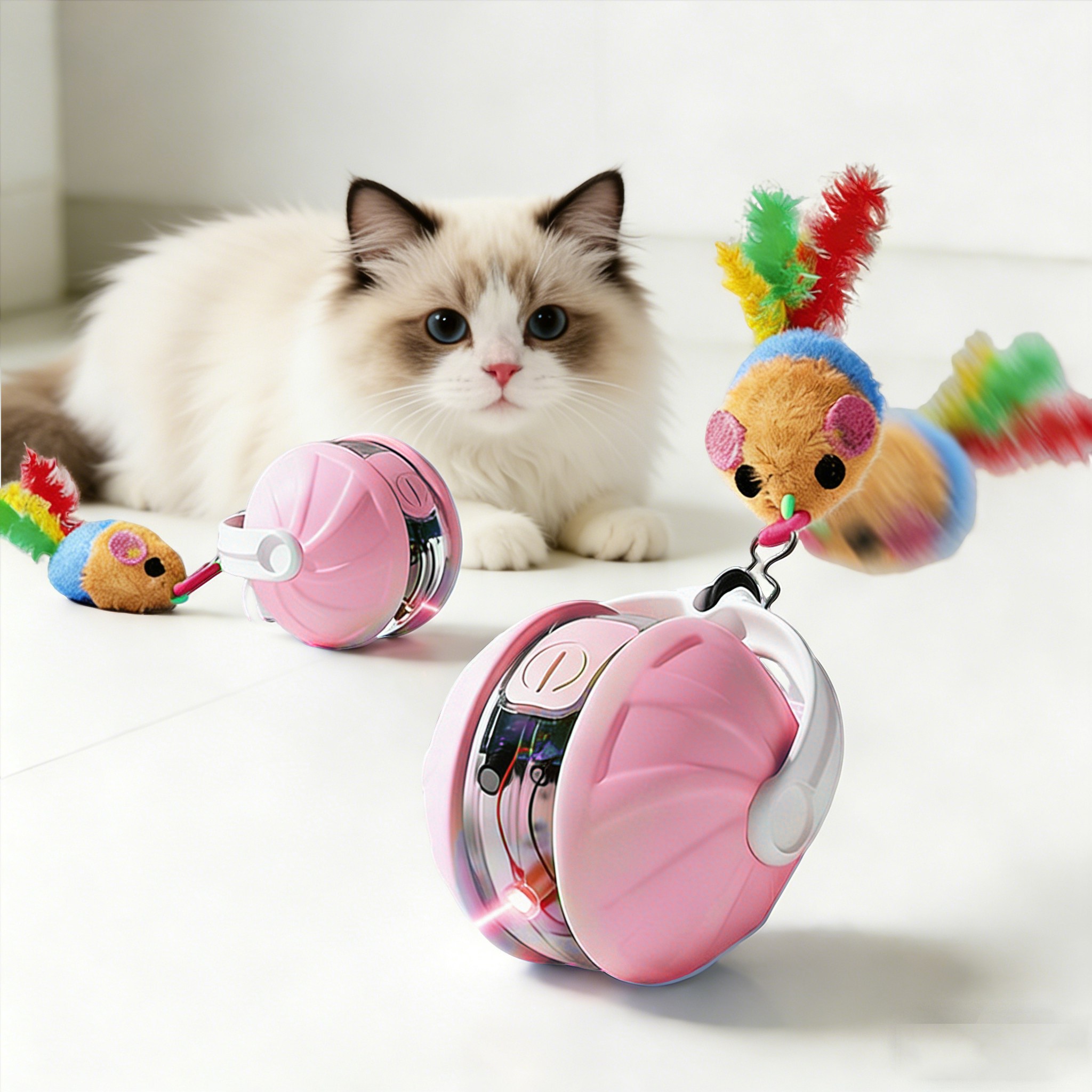 고양이 자동장난감 움직이는 공 빛점놀이 저소음 꼬리잡기 스마트 볼, 1개, 핑크색 16,800원