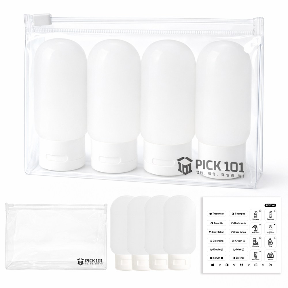 픽101 여행용 실리콘 공병 60ml 휴대용 리필 용기 스티커세트, 1개, 4종세트 9,600원