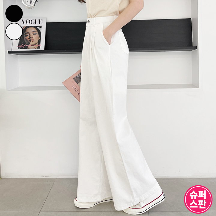 가비진 여성용 롱/숏 기장선택 코튼 스판 투핀턱 와이드 팬츠 바지 23,900원