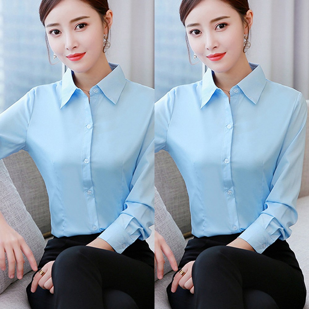 [1+1] 여성 슬림핏 스판 셔츠 구김없는 블라우스 화이트 블랙 하늘색 핑크 와이셔츠 24,800원