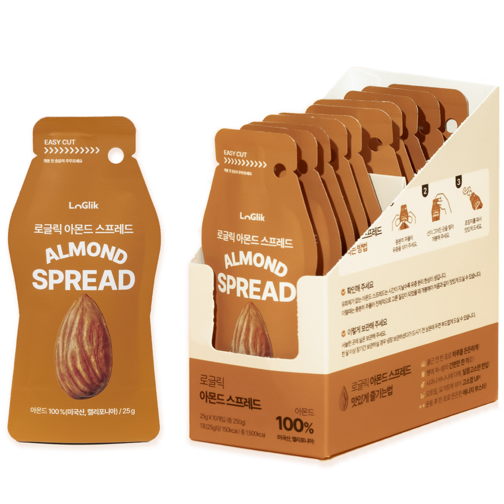 로글릭 매일먹는 아몬드버터 100% 무설탕 무첨가 스틱 스프레드 잼, 1박스, 250g 18,900원