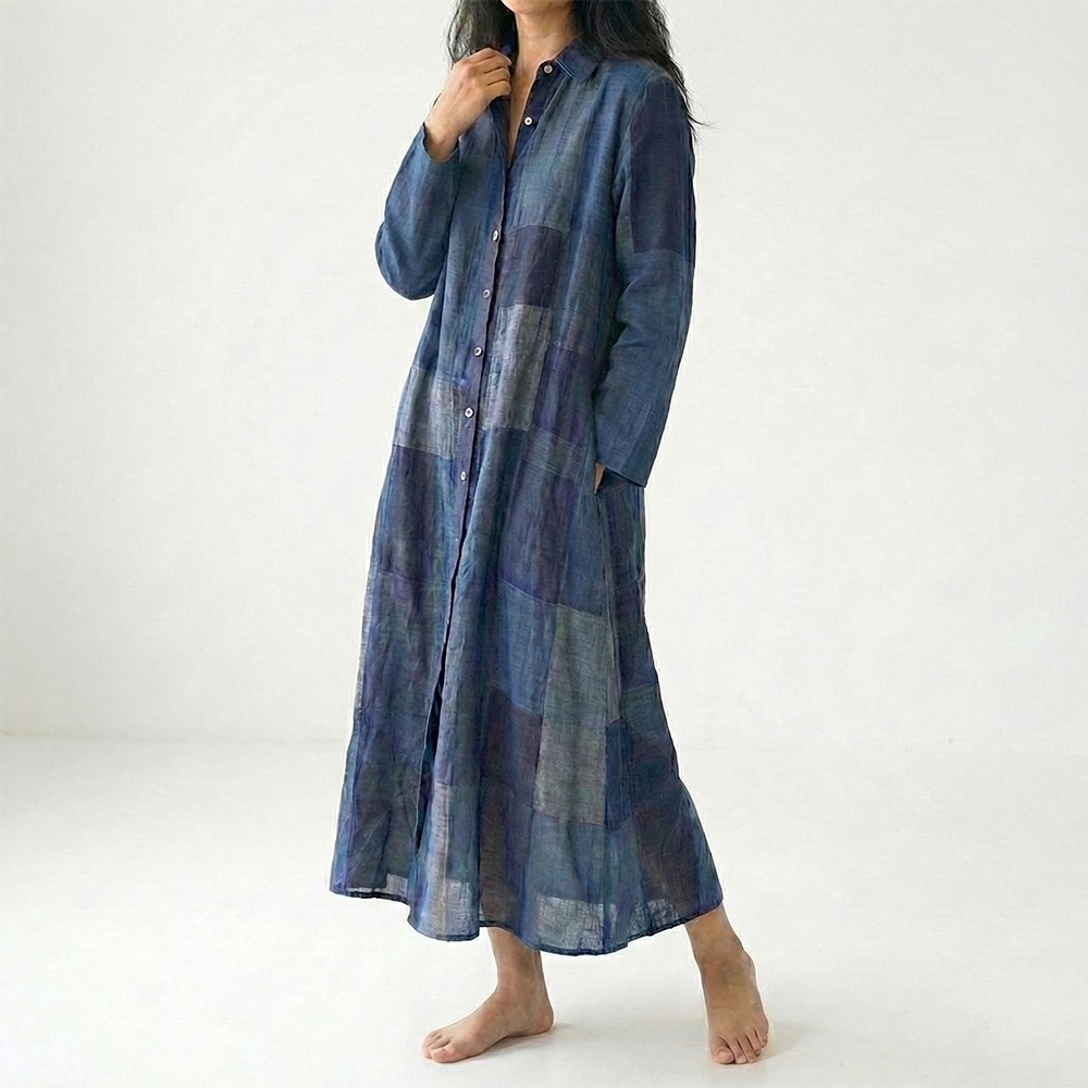 UPPERCUT 여성 오버핏 컬러블록 맥시 셔츠원피스 빅사이즈 롱원피스 레이어드 셔츠형 로브 14,900원