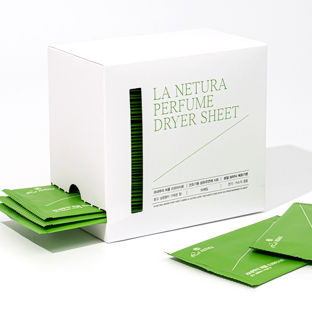 [1+1] 네츄럴오가닉 퍼퓸샤워 드라이시트 메쉬홀 먼지흡착 고농축 섬유유연제 건조기시트 포장 50매 2박스 11,900원